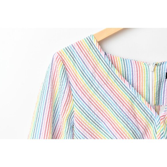 J.CREW V-Neck Rainbow Striped Seersucker Peplum Top Blouse Size 6 NEW - Picture 6 of 13